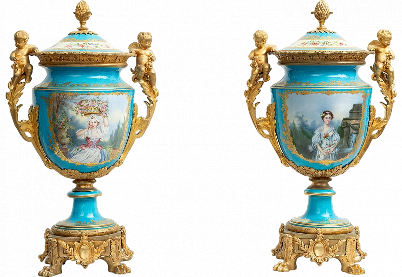 Pair of Napoleon III Sèvres porcelain and bronze vases, 19th century 8