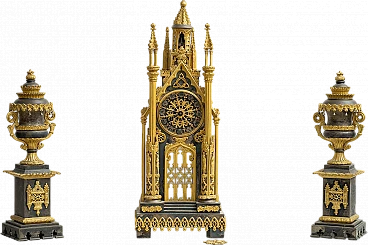 Charles X gilt and patinated bronze clock triptych, early 19th century