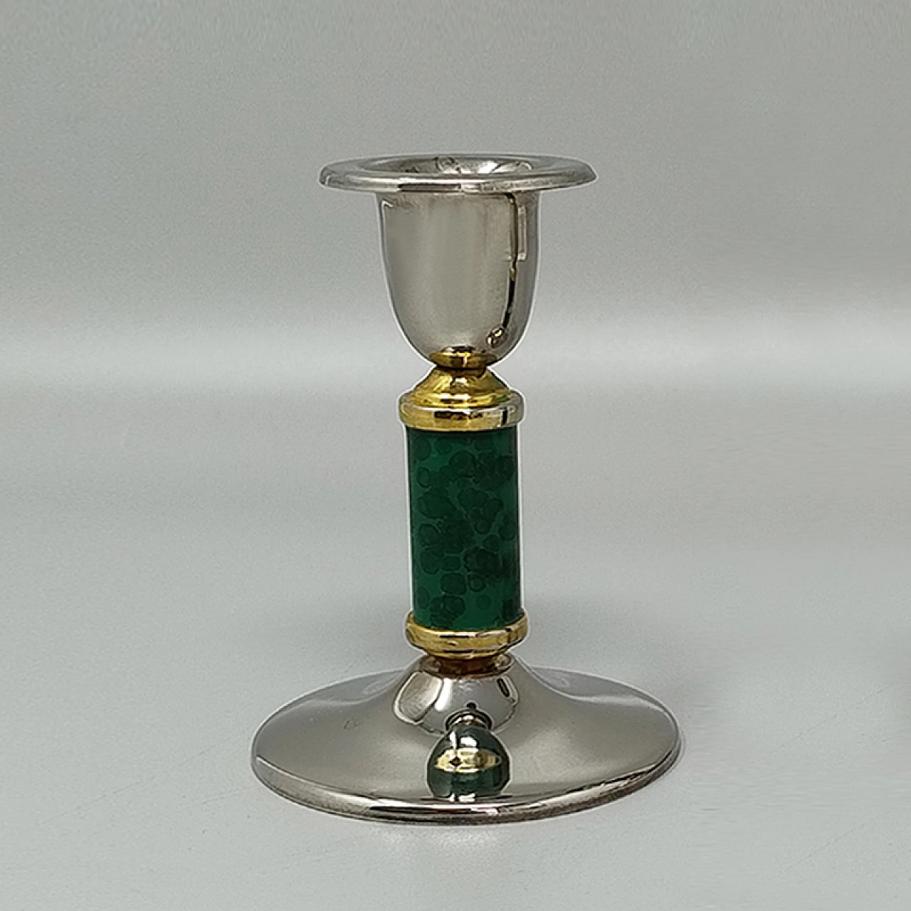 Pair of green metal and brass candlesticks, 1960s 4