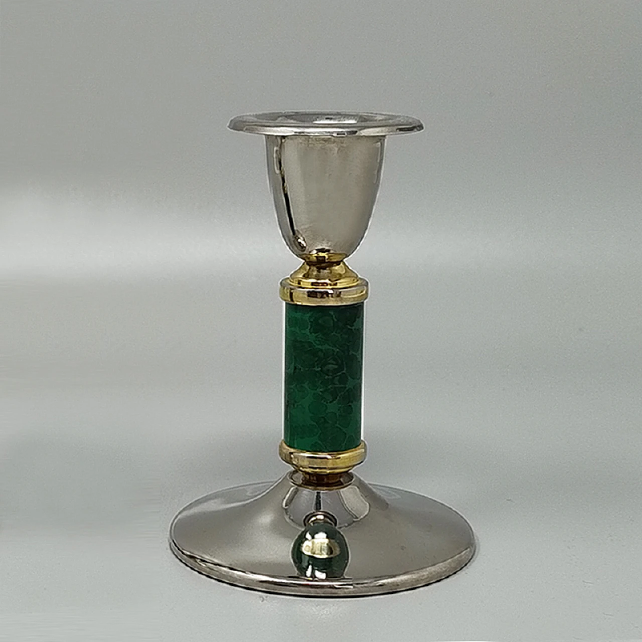 Pair of green metal and brass candlesticks, 1960s 5