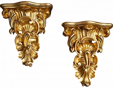 Pair of Louis Philippe gilded wood shelves, 19th century