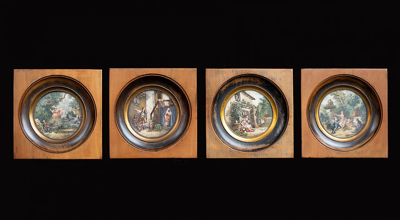 4 French paintings on canvas with gallant scenes, late 19th century 1