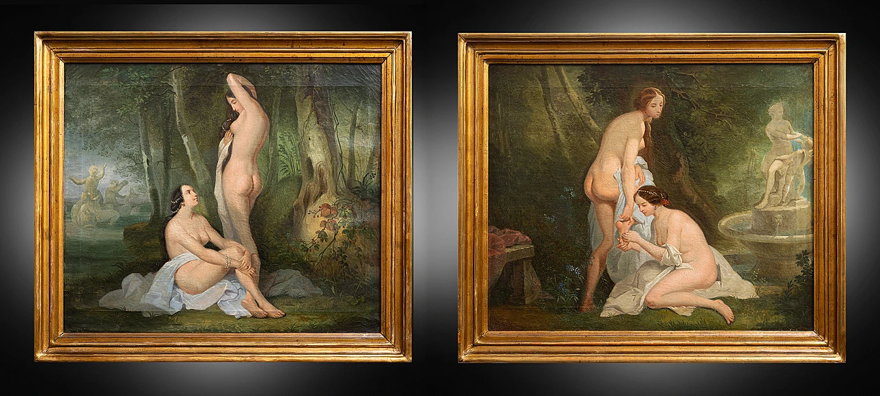 Pair of oil paintings on canvas with nymphs, early 19th century 1