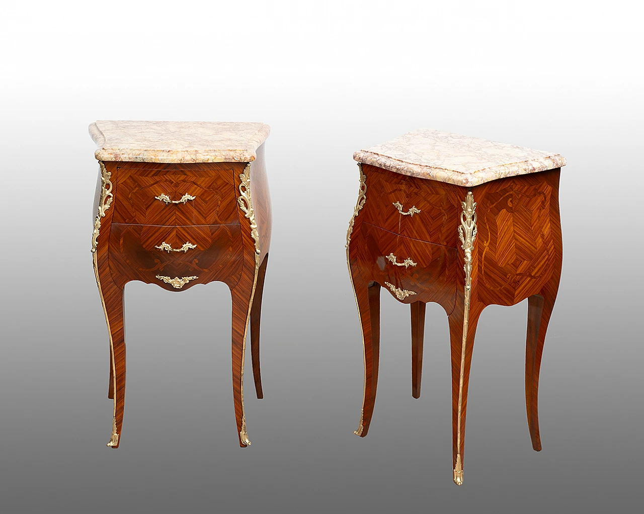 Pair of Napoleon III exotic wood and marble nightstands, 19th century 1