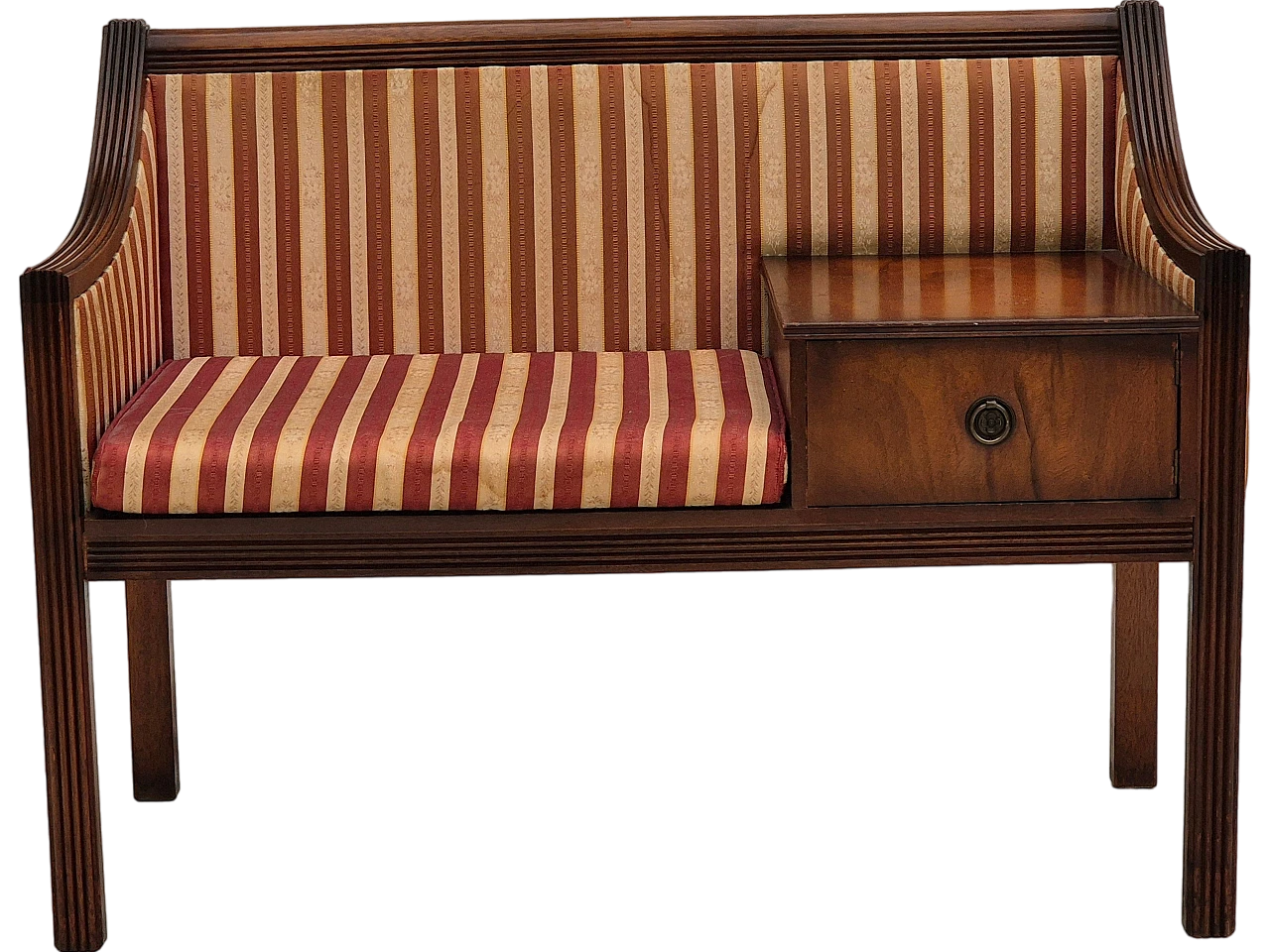 Danish mahogany and fabric bench with drawer, 1950s 19