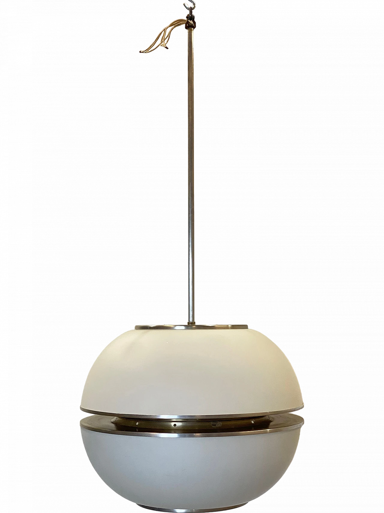 Space Age opaline glass and steel hanging lamp, 1970s 19