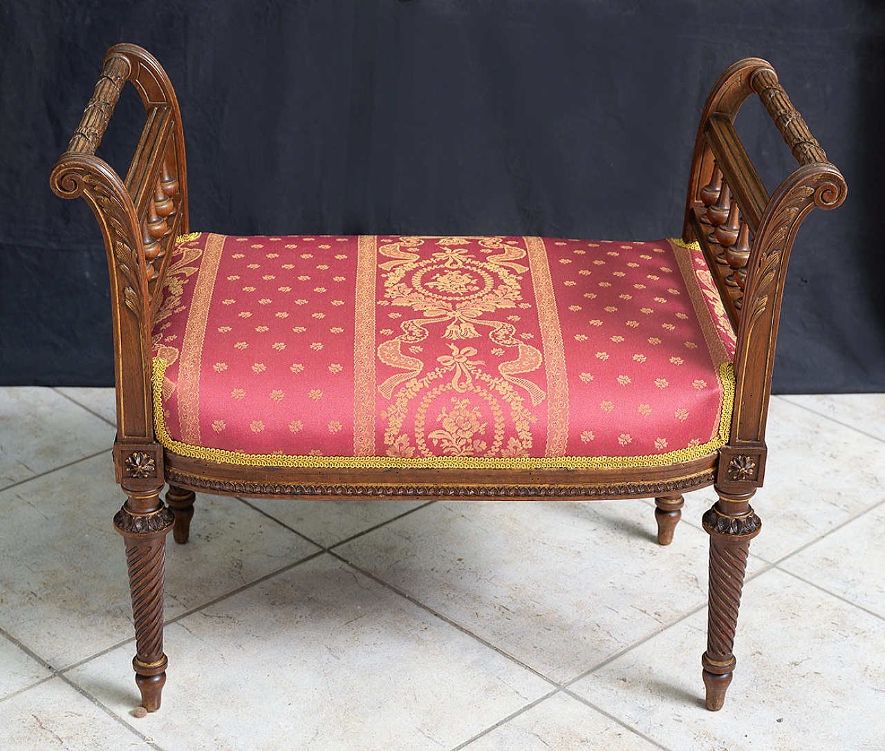 Solid walnut bench in Napoleon III style, late 19th century 2