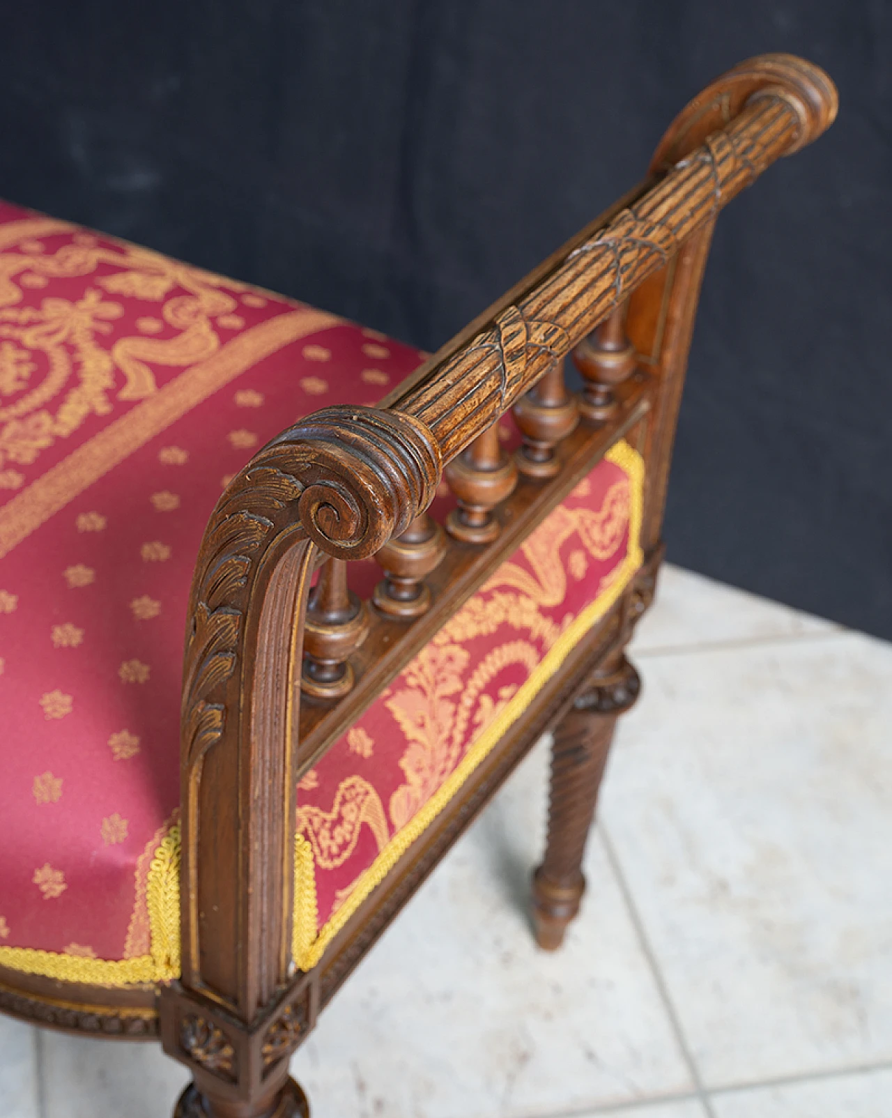 Solid walnut bench in Napoleon III style, late 19th century 3