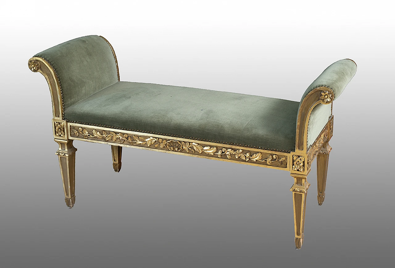 Gilded wood carved bench in Louis XVI style, early 20th century 1