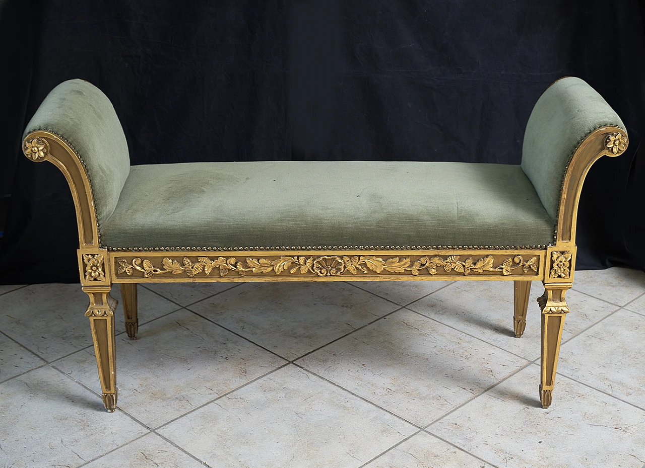 Gilded wood carved bench in Louis XVI style, early 20th century 2