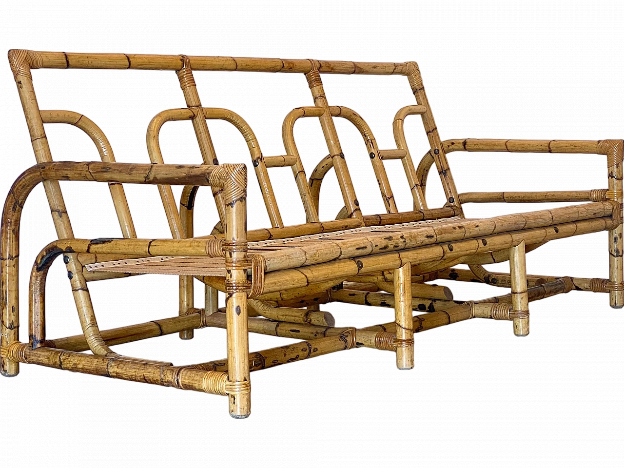 Bamboo sofa with cushions, 1970s 12