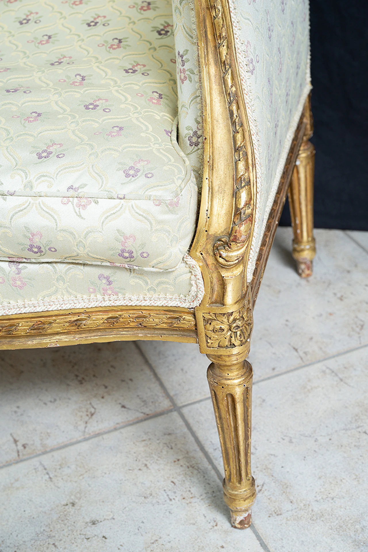 Pair of Napoleon III gilded wood and fabric armchairs, 19th century 3