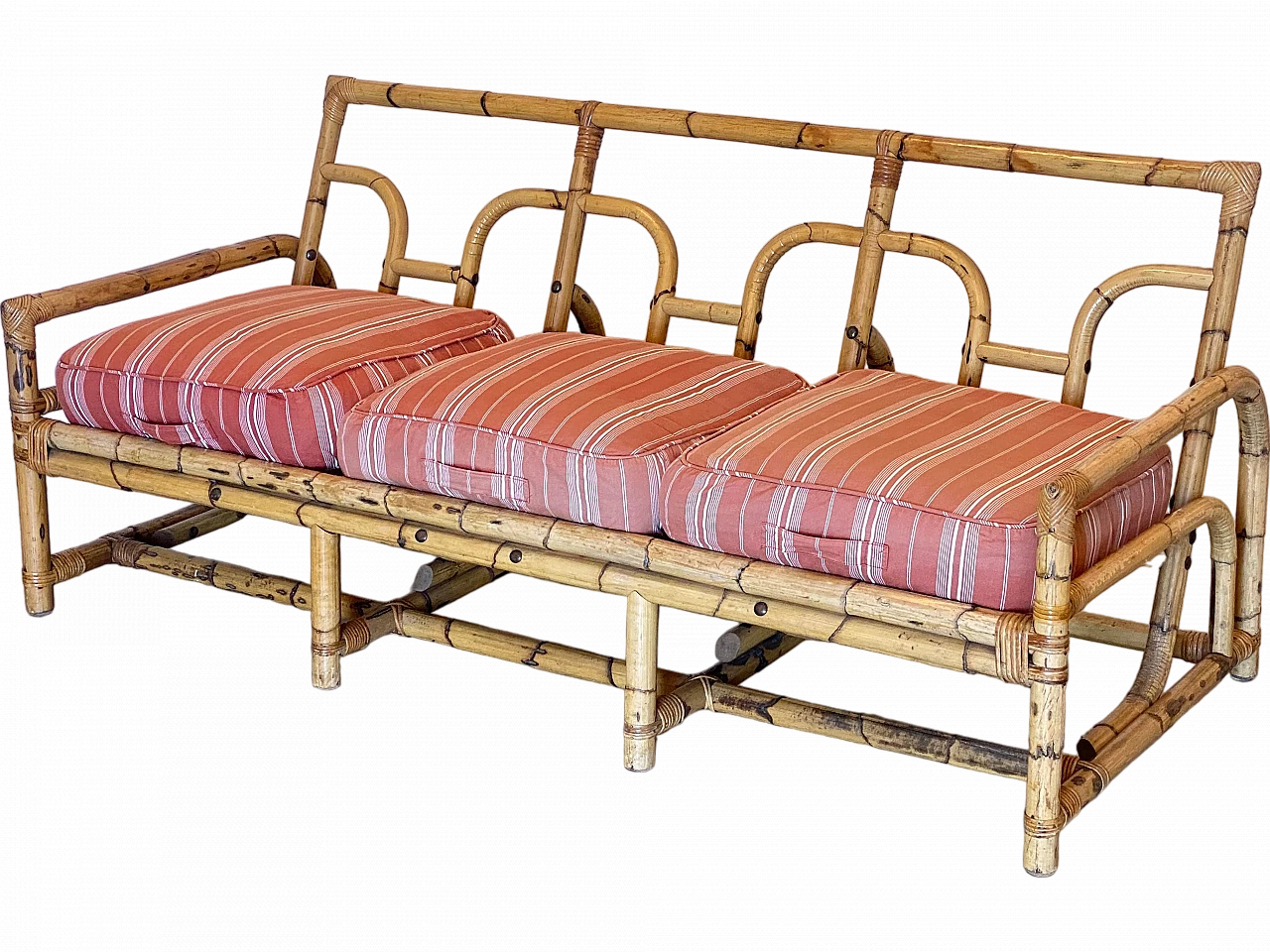 Bamboo sofa with cushions, 1970s 13