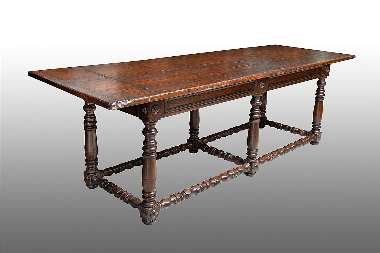 Tuscan solid walnut refectory table, 17th century 1