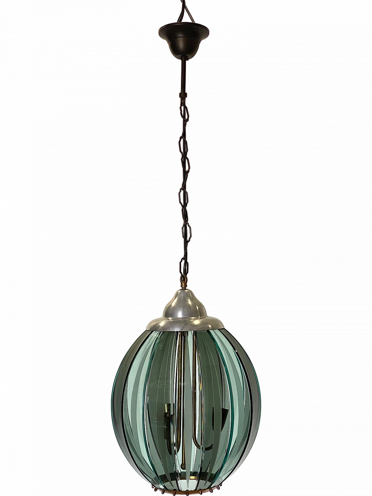 Metal and glass lantern hanging lamp, 1970s 11