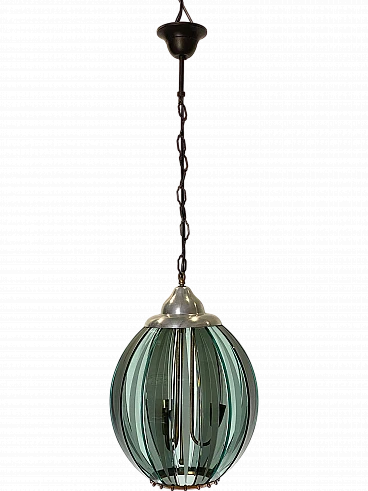 Metal and glass lantern hanging lamp, 1970s