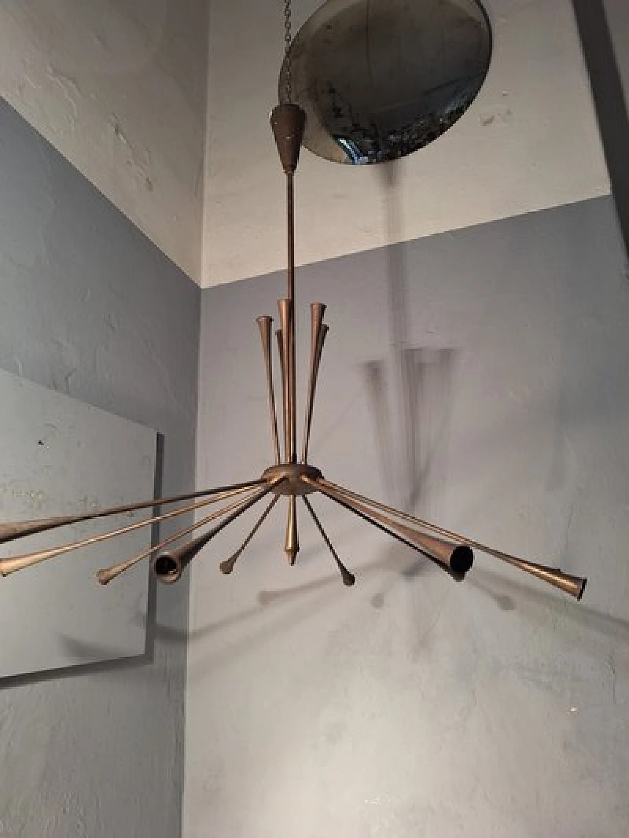 Lampadario Sputnik in ottone di Oscar Torlasco di Lumi, anni '60 13