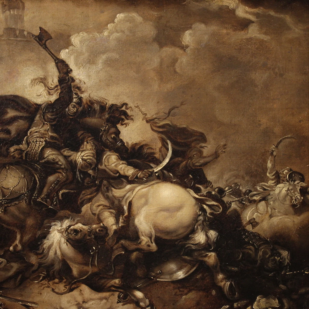 Battle, grisaille oil on canvas, second half of the 17th century 4