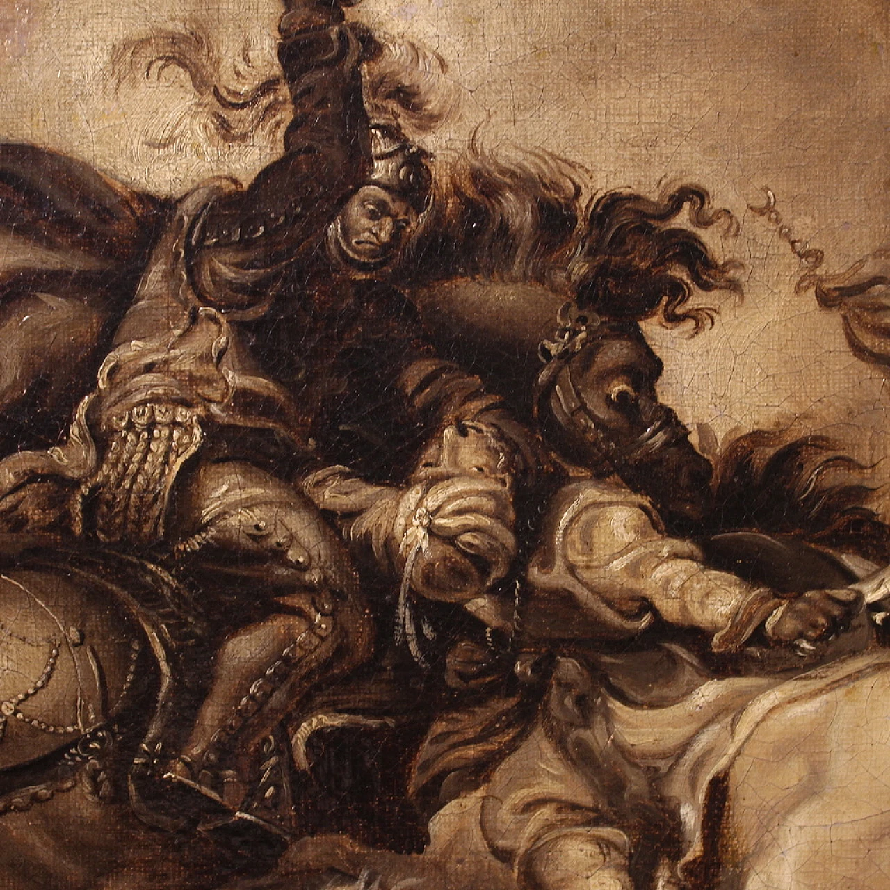 Battle, grisaille oil on canvas, second half of the 17th century 6