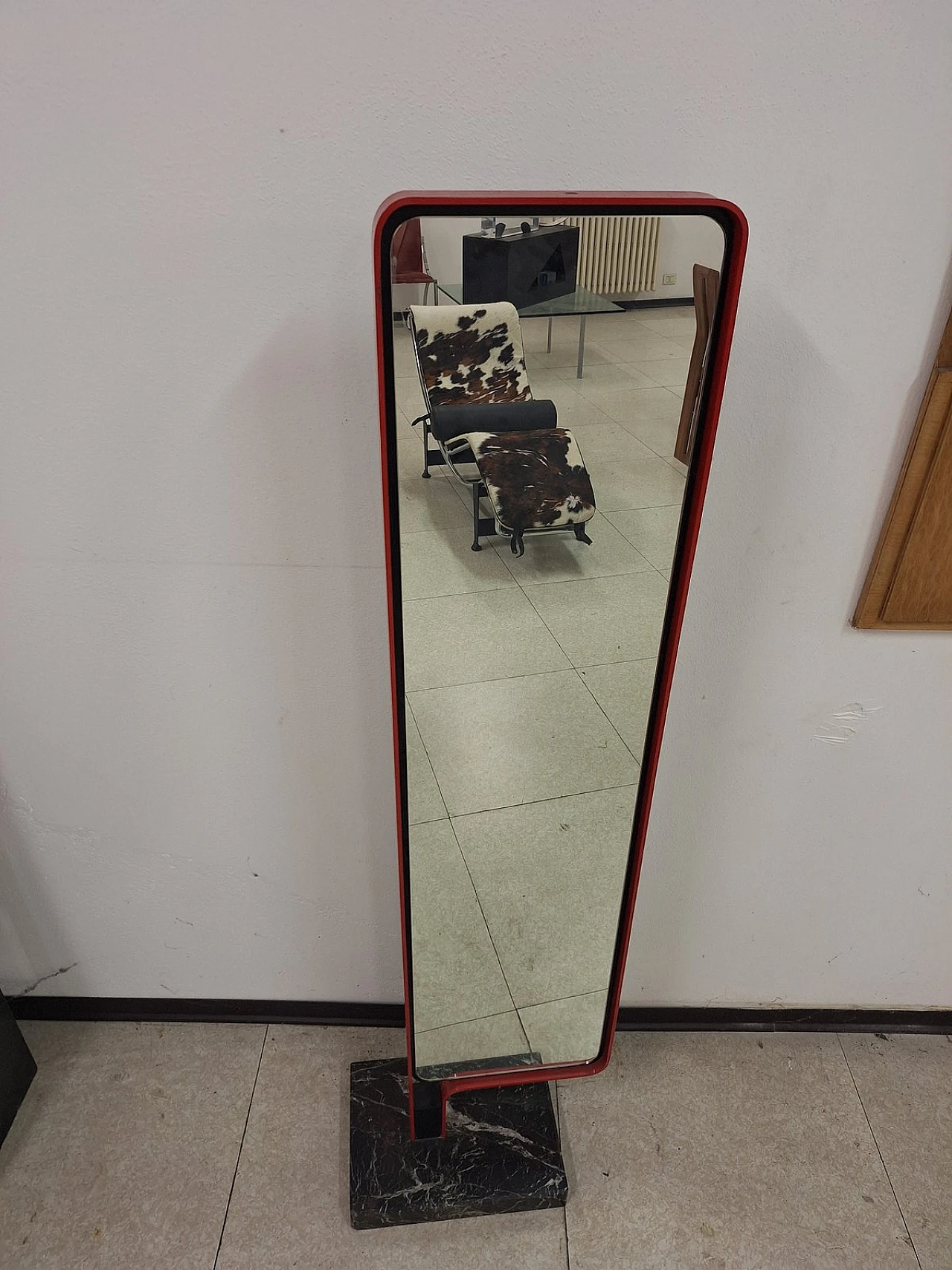 Floor mirror with marble base & red iron structure, 1970s 7