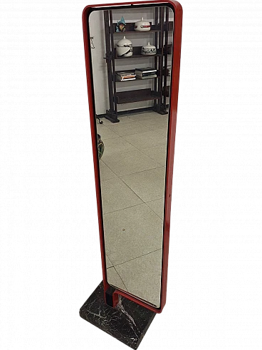 Floor mirror with marble base & red iron structure, 1970s