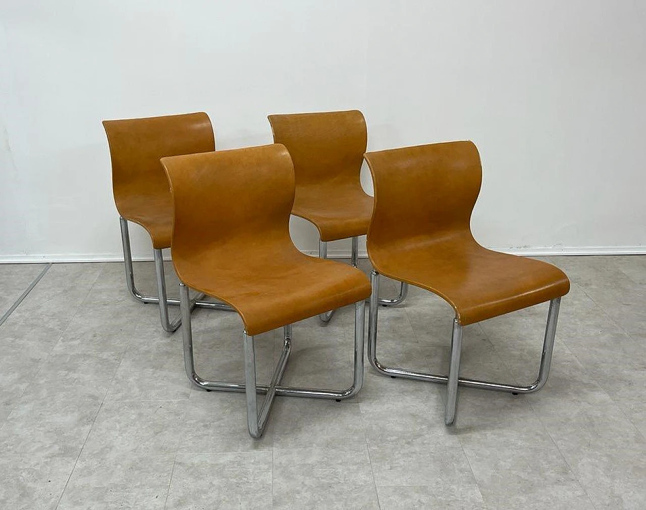 4 Chairs in brown leather & chromed metal by F. T. Sartori, 1970s 1