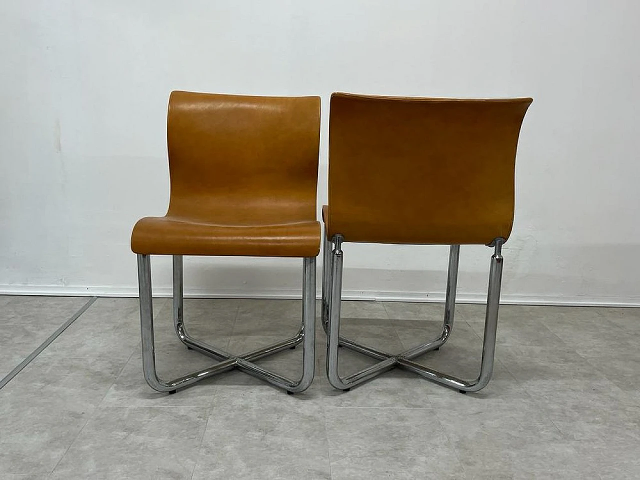 4 Chairs in brown leather & chromed metal by F. T. Sartori, 1970s 2