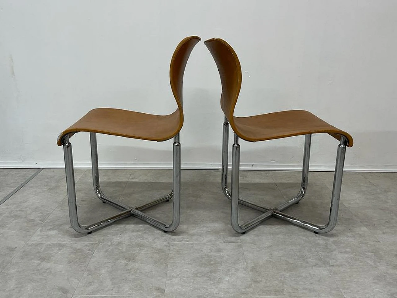 4 Chairs in brown leather & chromed metal by F. T. Sartori, 1970s 3