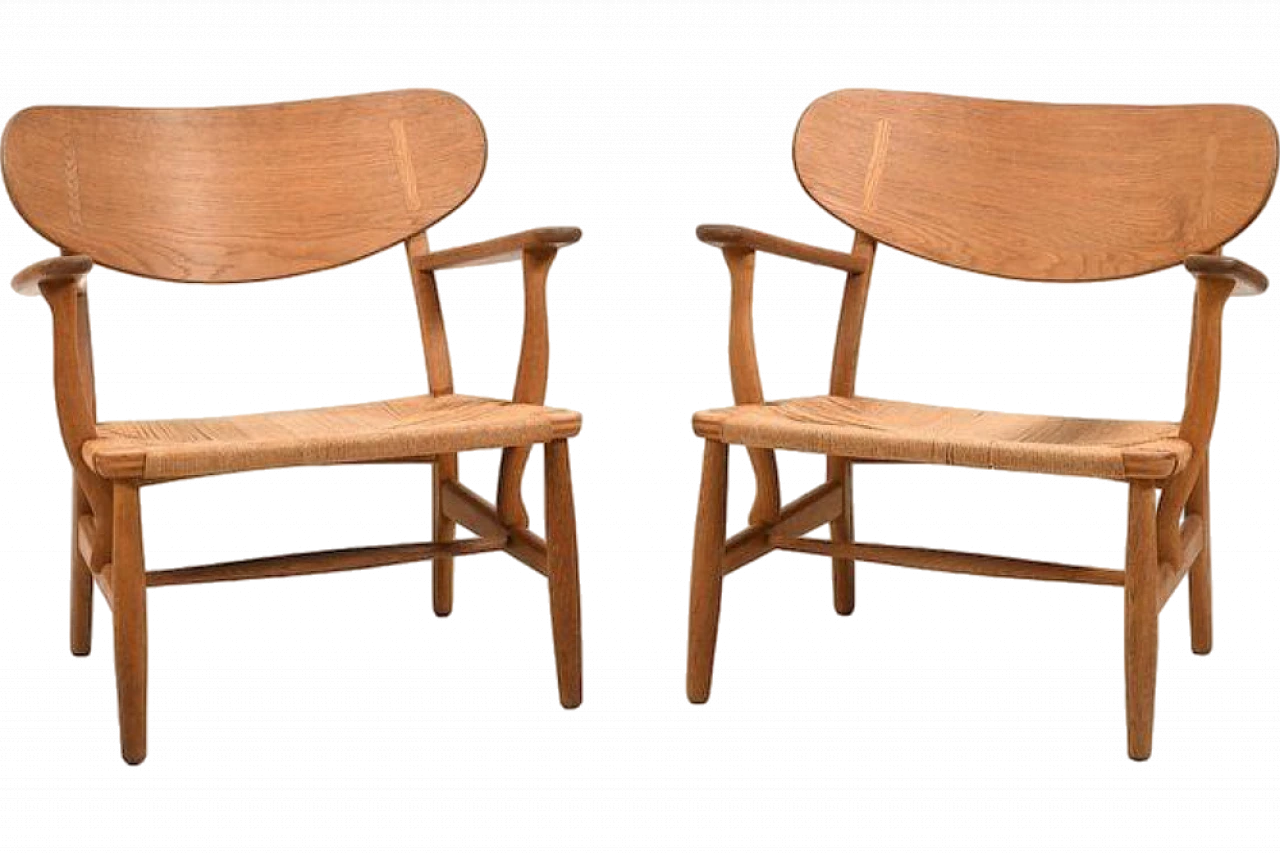 Pair of CH-22 armchairs by H. J. Wegner for Carl Hansen & Søn., 1950s 13