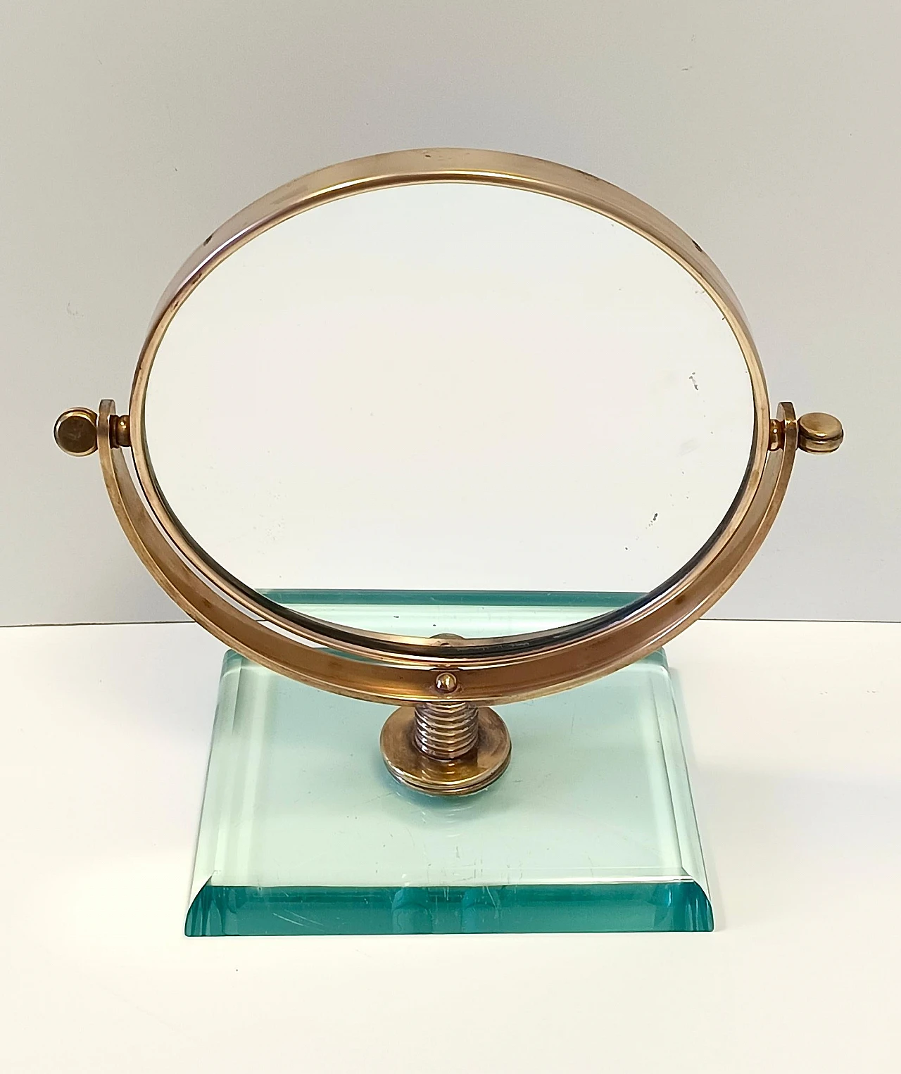 Brass & glass mirror by Gio Ponti attributed to Fontana Arte, 1940s 5