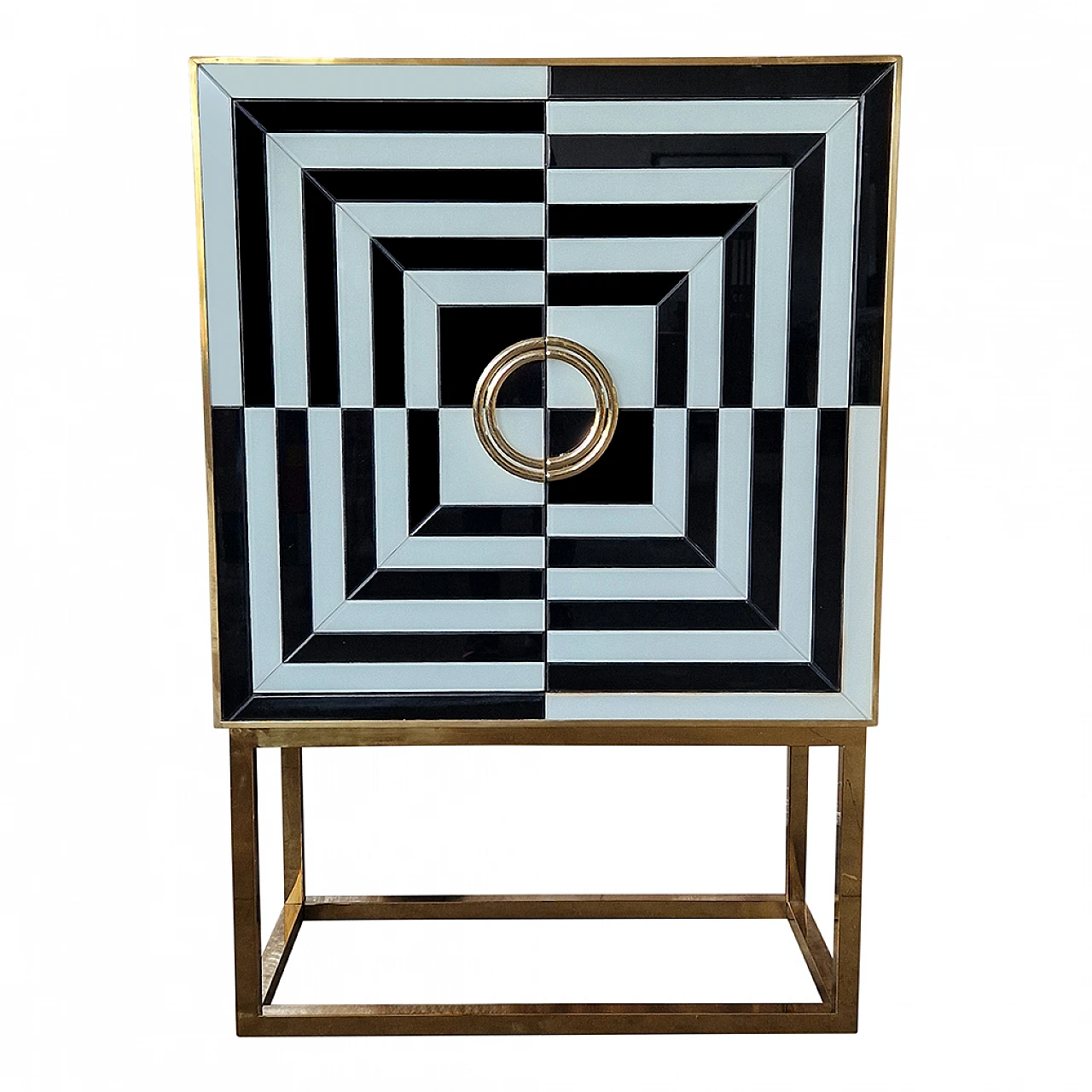 Black and white glass and gilded metal bar cabinet, 1980s 1