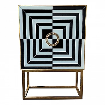 Black and white glass and gilded metal bar cabinet, 1980s