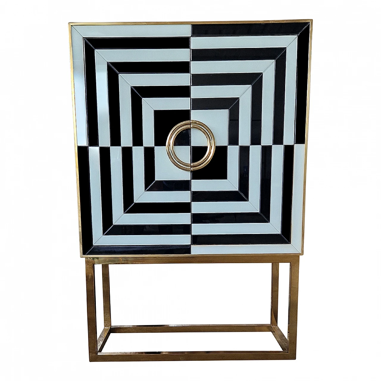 Black and white glass and gilded metal bar cabinet, 1980s 2