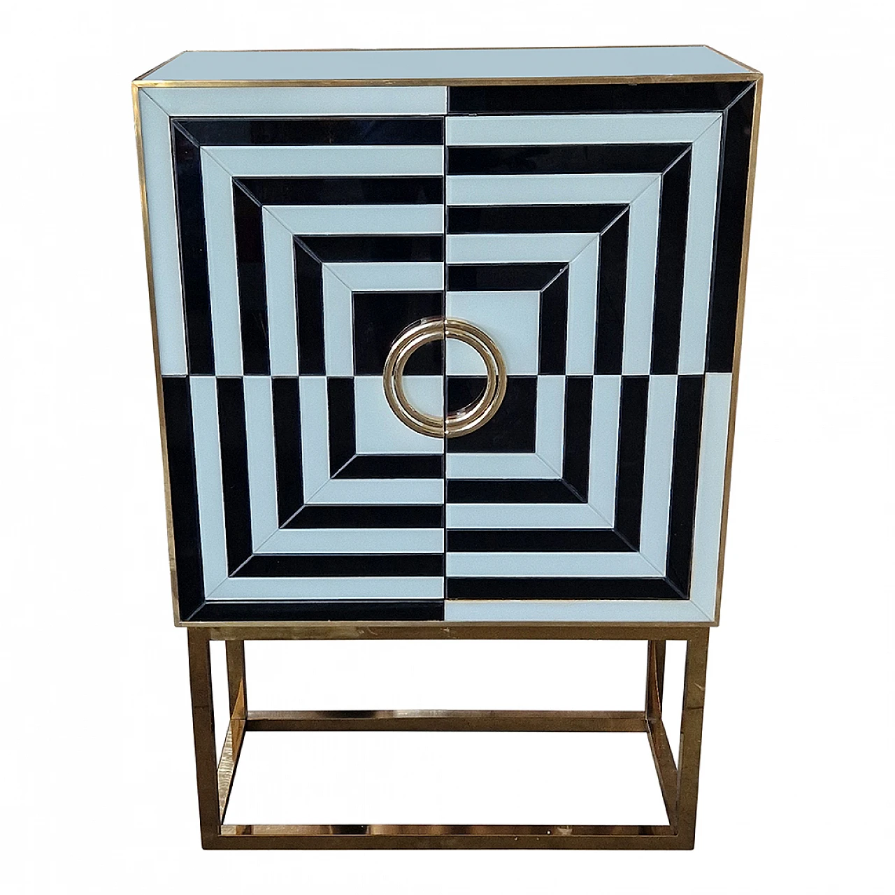 Black and white glass and gilded metal bar cabinet, 1980s 3