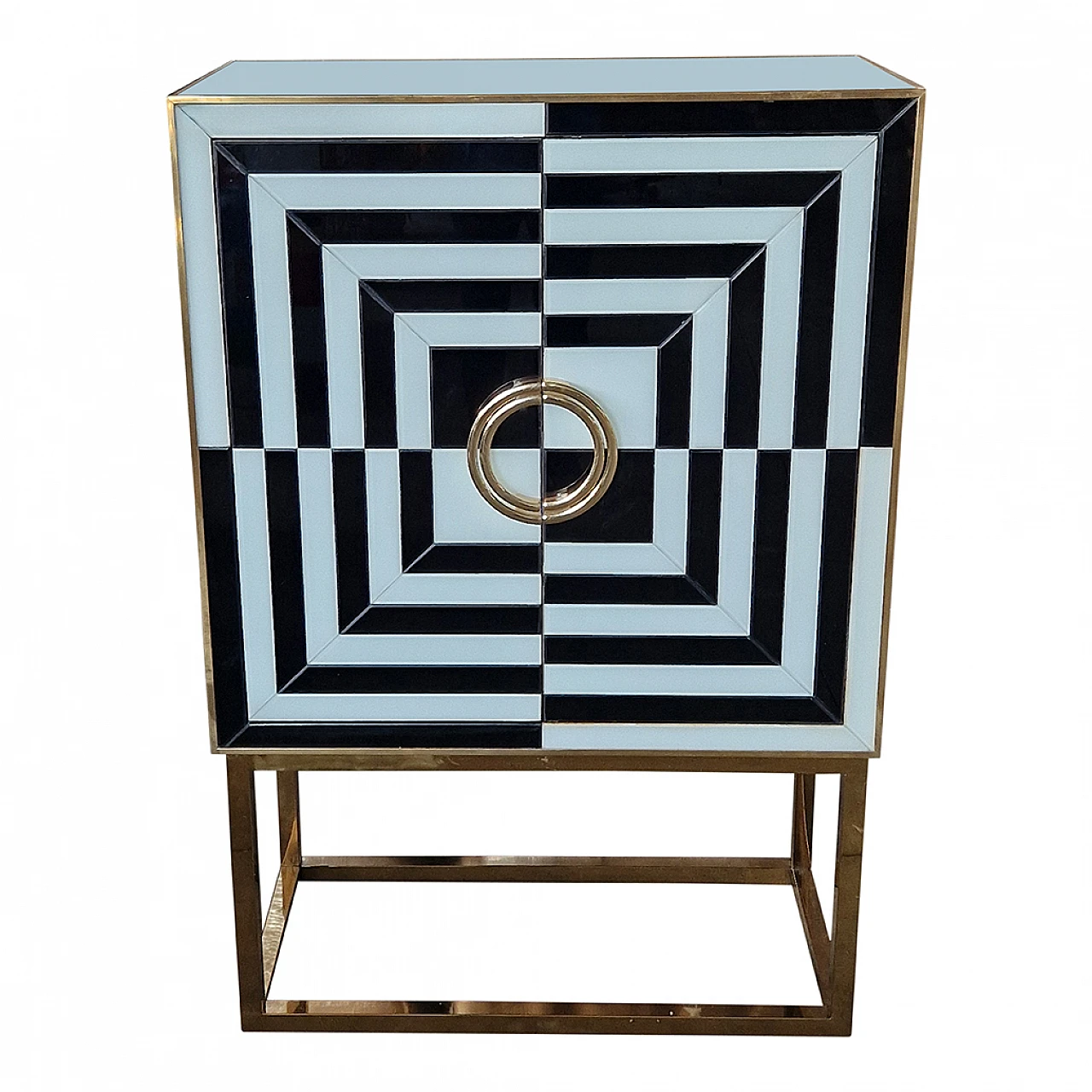 Black and white glass and gilded metal bar cabinet, 1980s 4