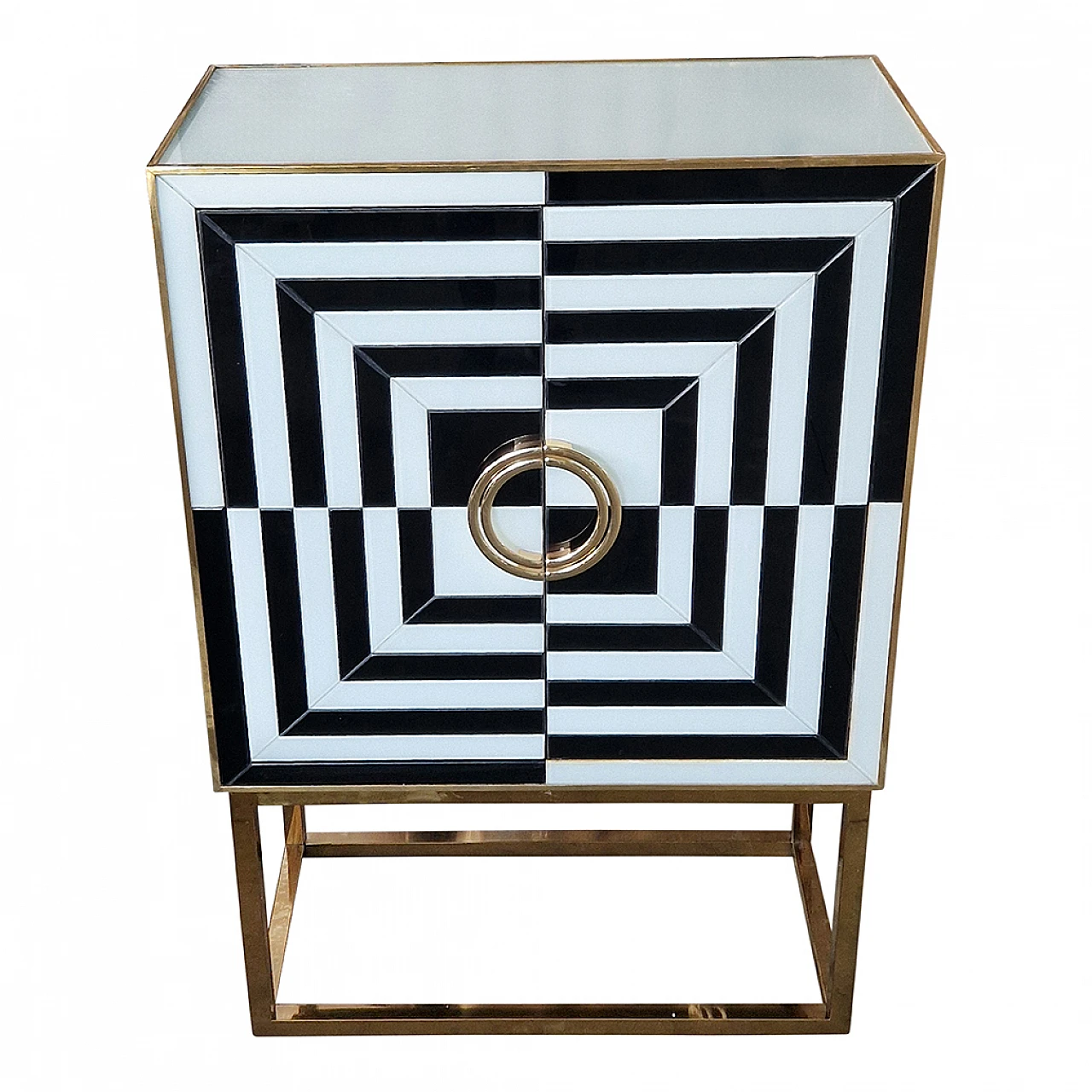 Black and white glass and gilded metal bar cabinet, 1980s 5