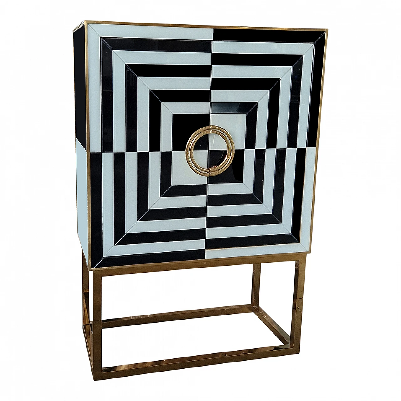 Black and white glass and gilded metal bar cabinet, 1980s 6