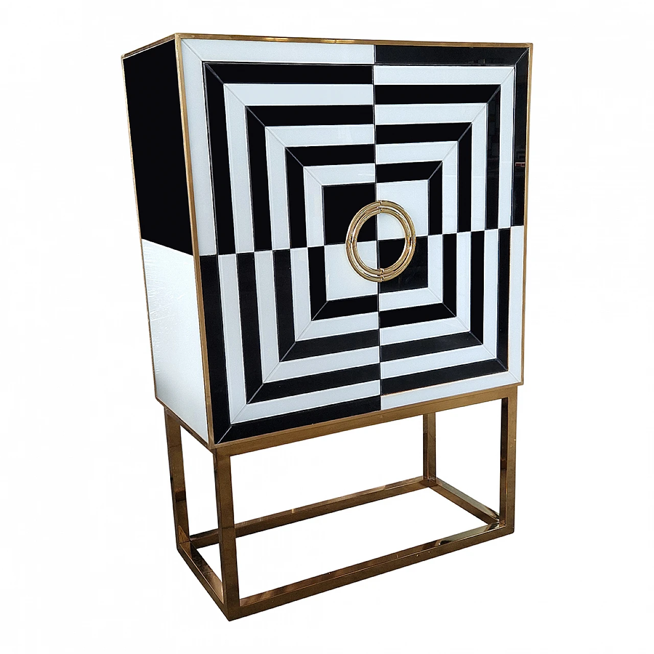 Black and white glass and gilded metal bar cabinet, 1980s 7