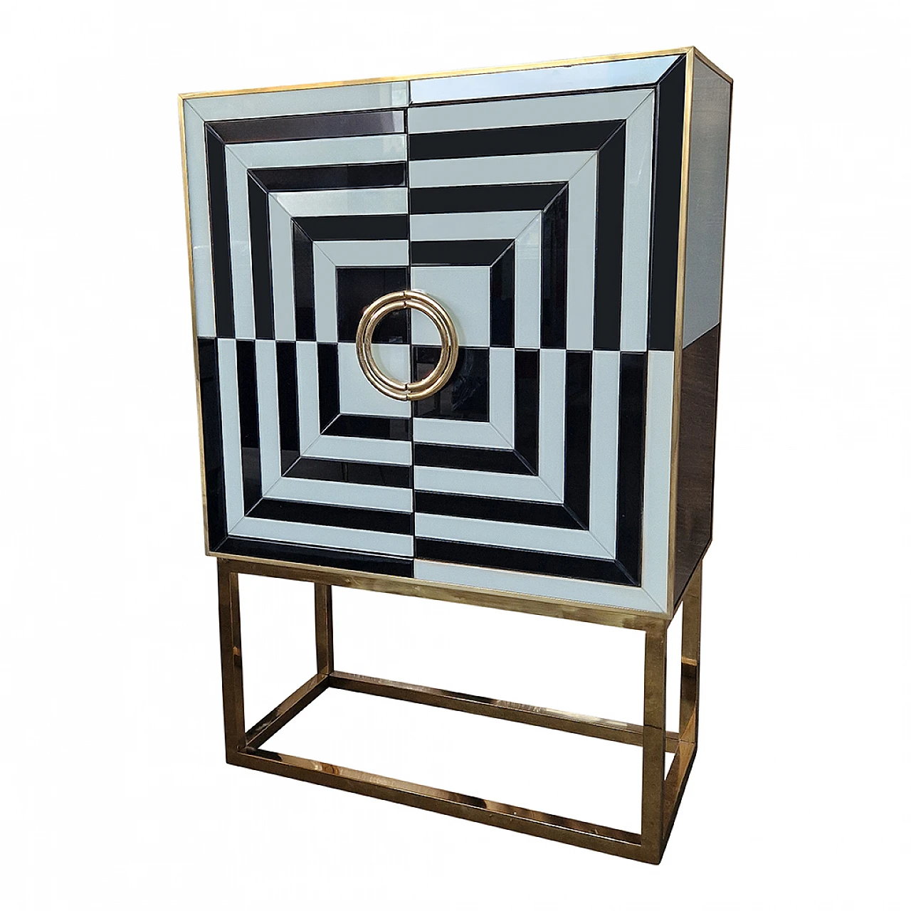 Black and white glass and gilded metal bar cabinet, 1980s 8