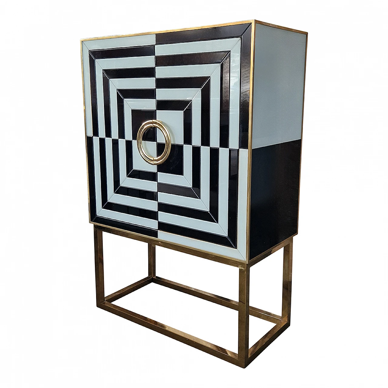 Black and white glass and gilded metal bar cabinet, 1980s 9