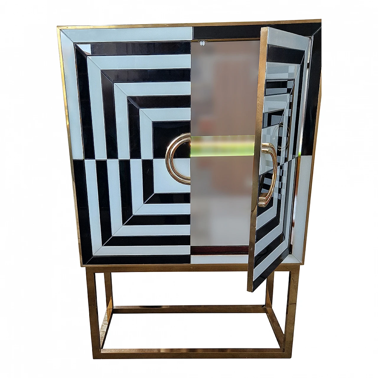 Black and white glass and gilded metal bar cabinet, 1980s 10