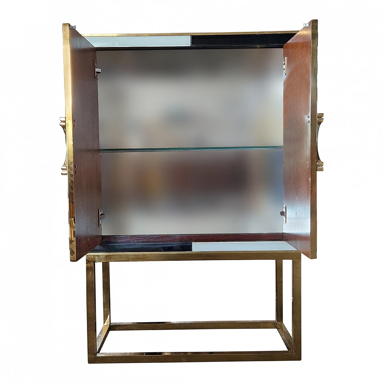 Black and white glass and gilded metal bar cabinet, 1980s 11