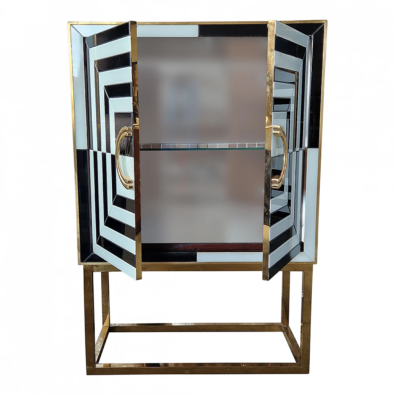 Black and white glass and gilded metal bar cabinet, 1980s 12