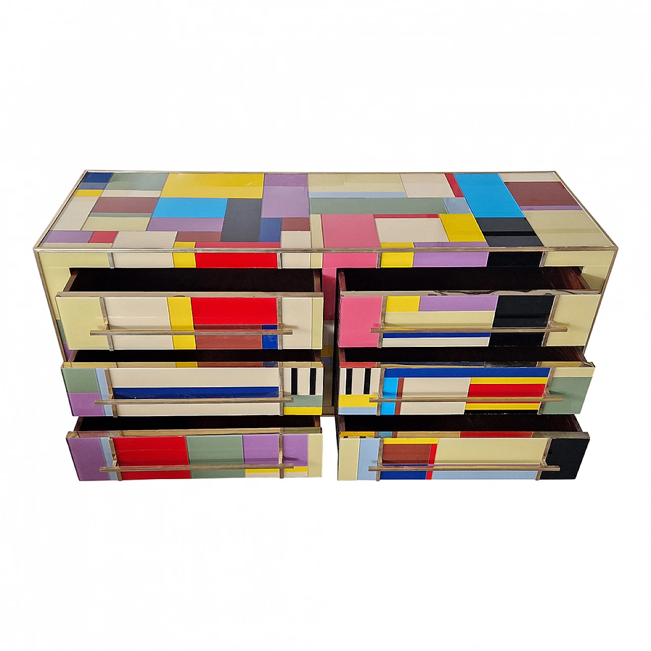 Multicolored Murano glass six-drawer dresser, 1980s 1