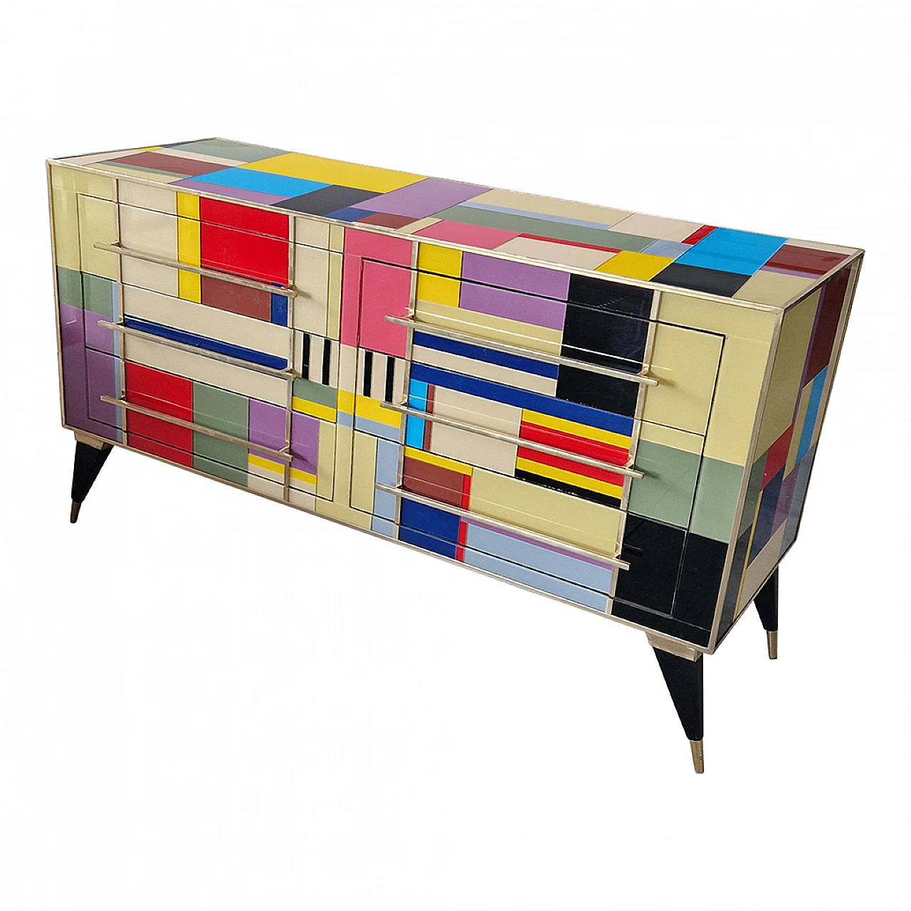 Multicolored Murano glass six-drawer dresser, 1980s 6