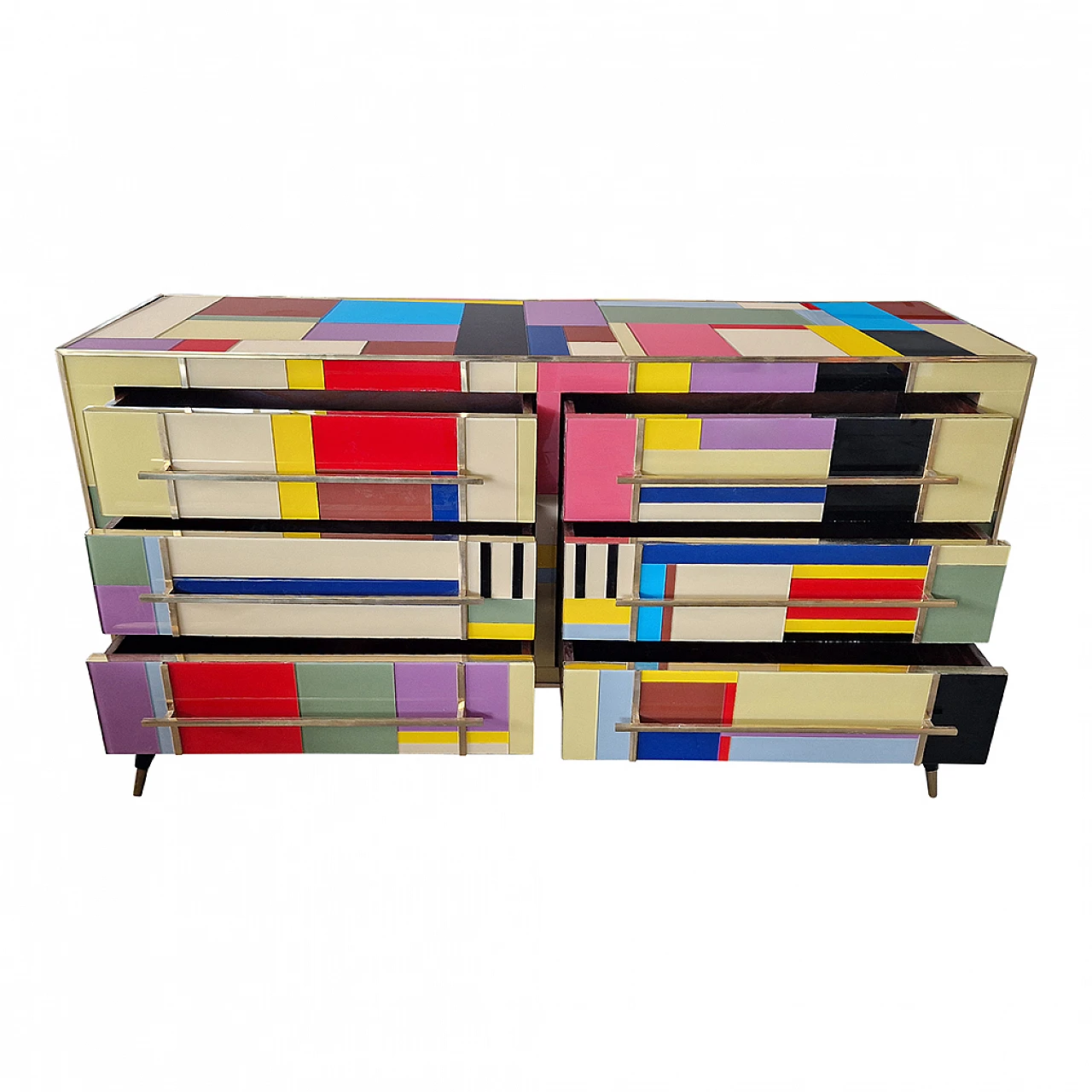 Multicolored Murano glass six-drawer dresser, 1980s 8