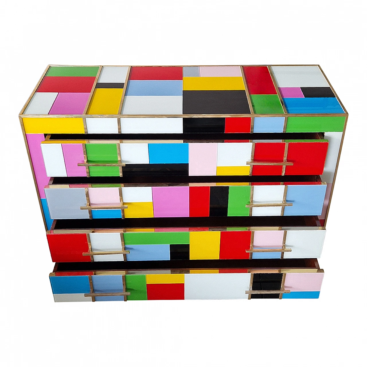 Multicoloured Murano glass four-drawer dresser, 1980s 1