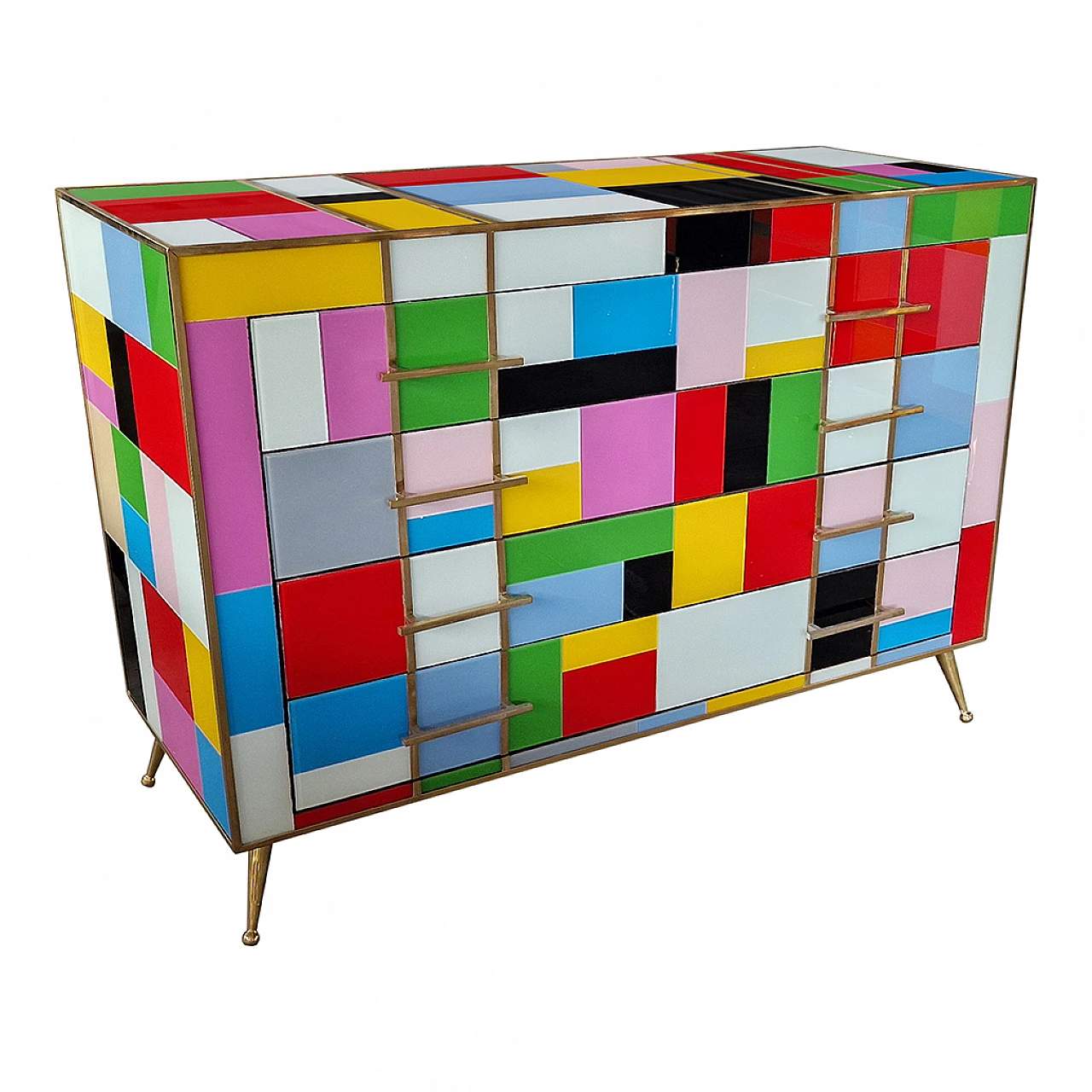 Multicoloured Murano glass four-drawer dresser, 1980s 7