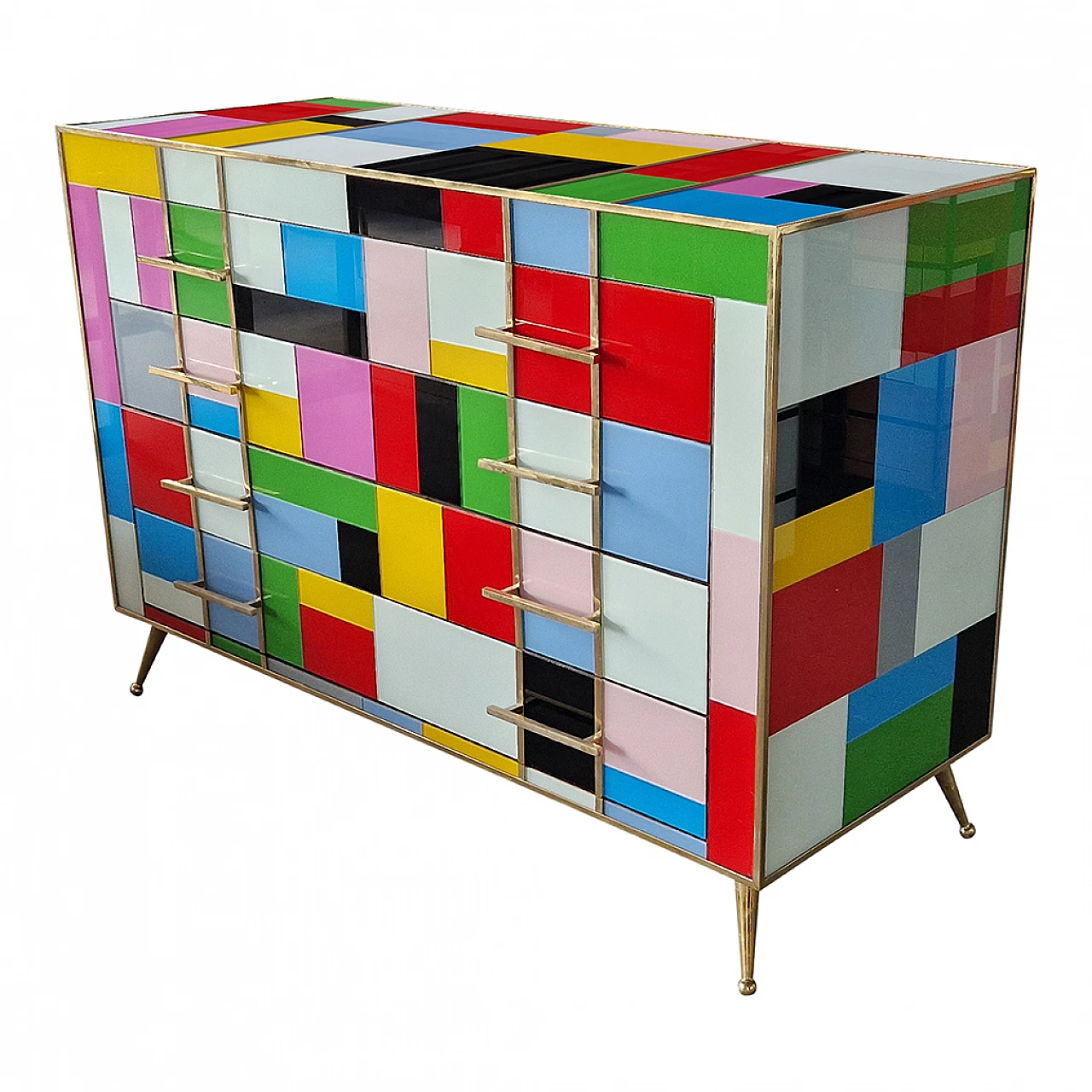 Multicoloured Murano glass four-drawer dresser, 1980s 9