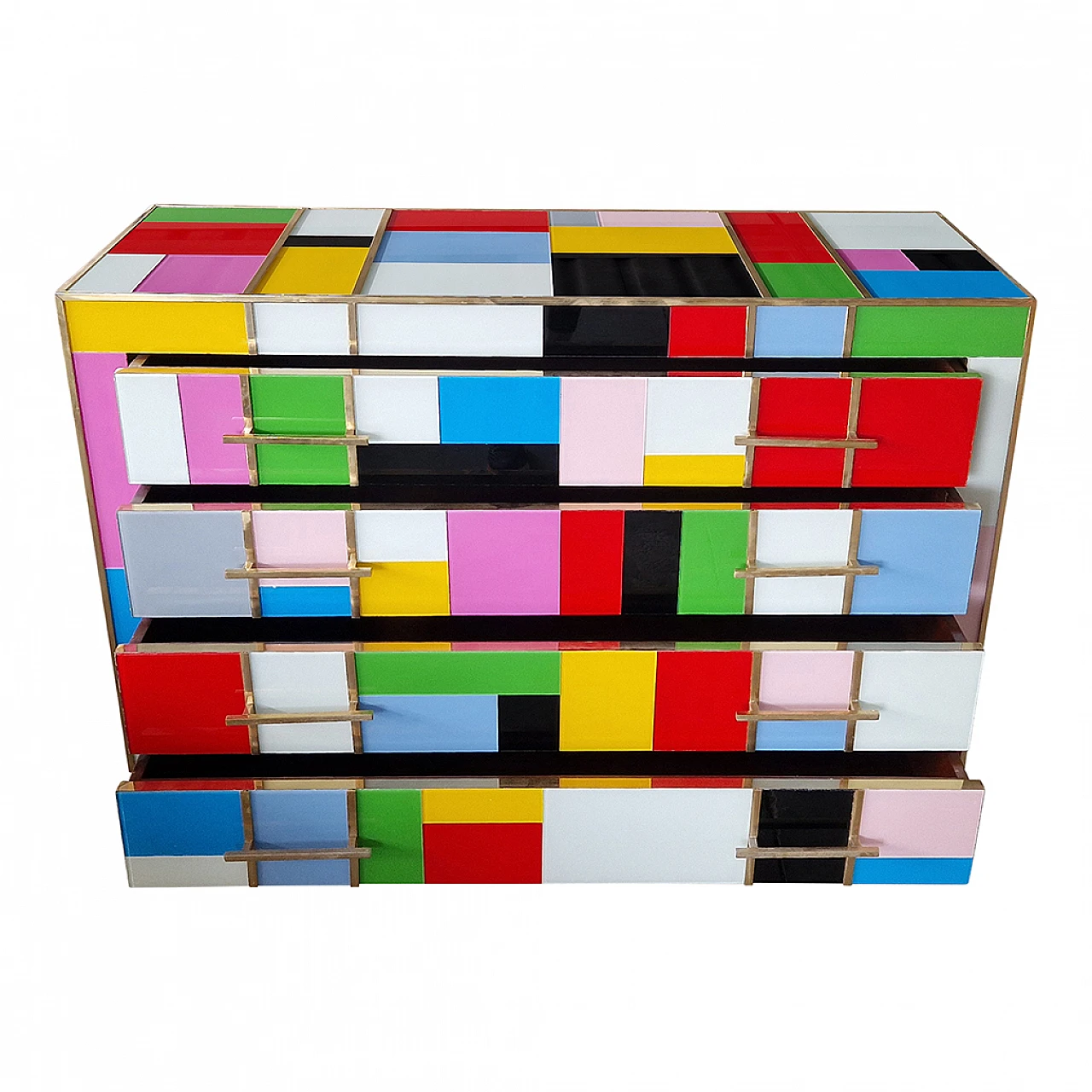 Multicoloured Murano glass four-drawer dresser, 1980s 11